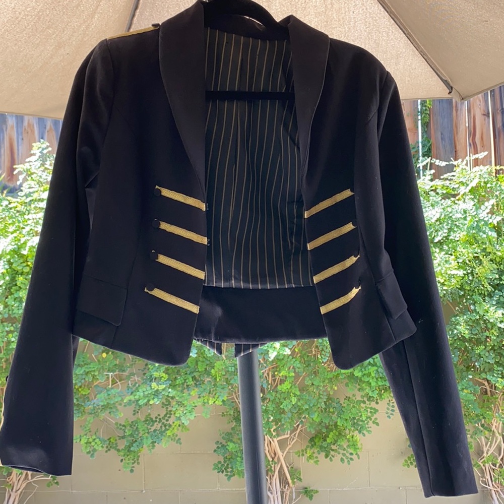 Vintage Black Blazer Womens Jacket Suit w/Gold